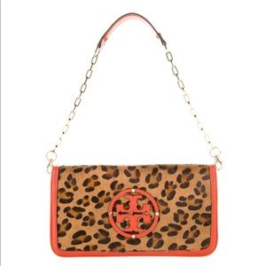 Tory Burch Leopard Print Clutch with Chain